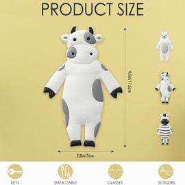 kumet Self-Adhesive Animal-Themed Key Hooks, Suitable for Bathroom, Kitchen, Bedroom, and Door, with 4 Adjustable Hooks (Cow)