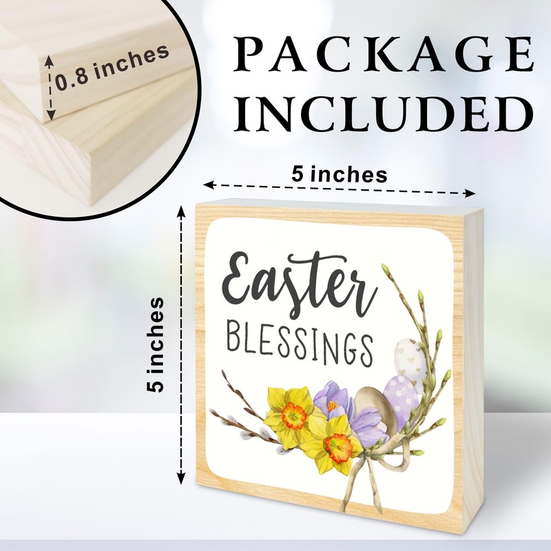 5" Happy Easter Wooden Block Sign Gift - Easter Blessing