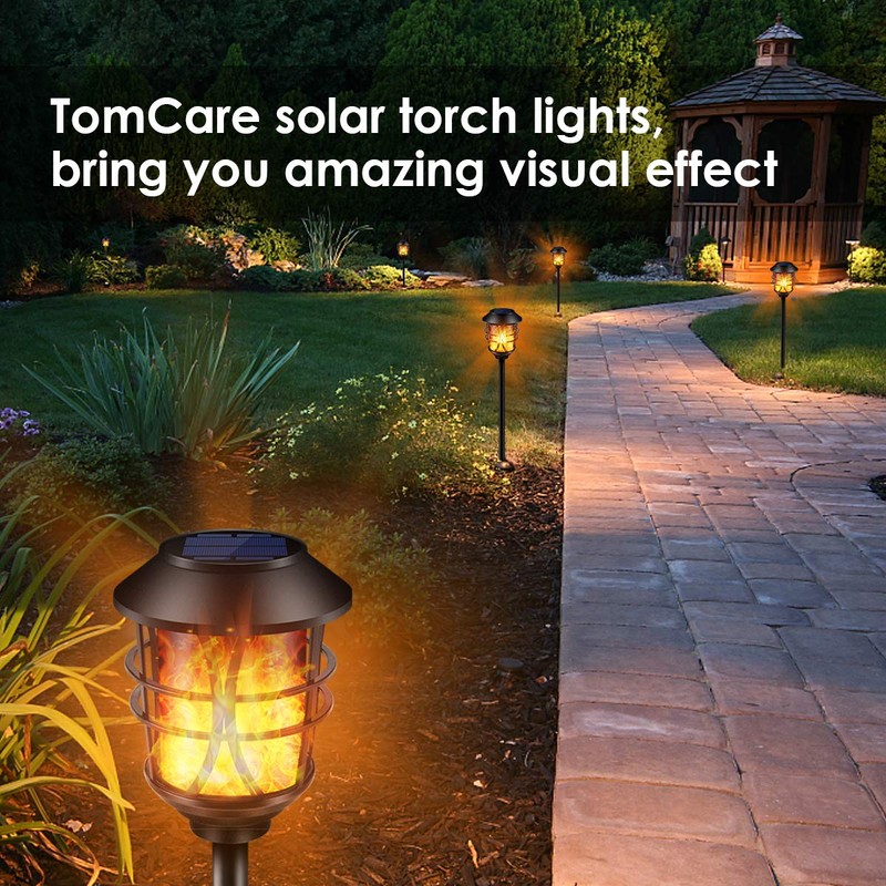 TomCare Solar Metal Flickering Flame Torches Waterproof Outdoor Heavy Duty