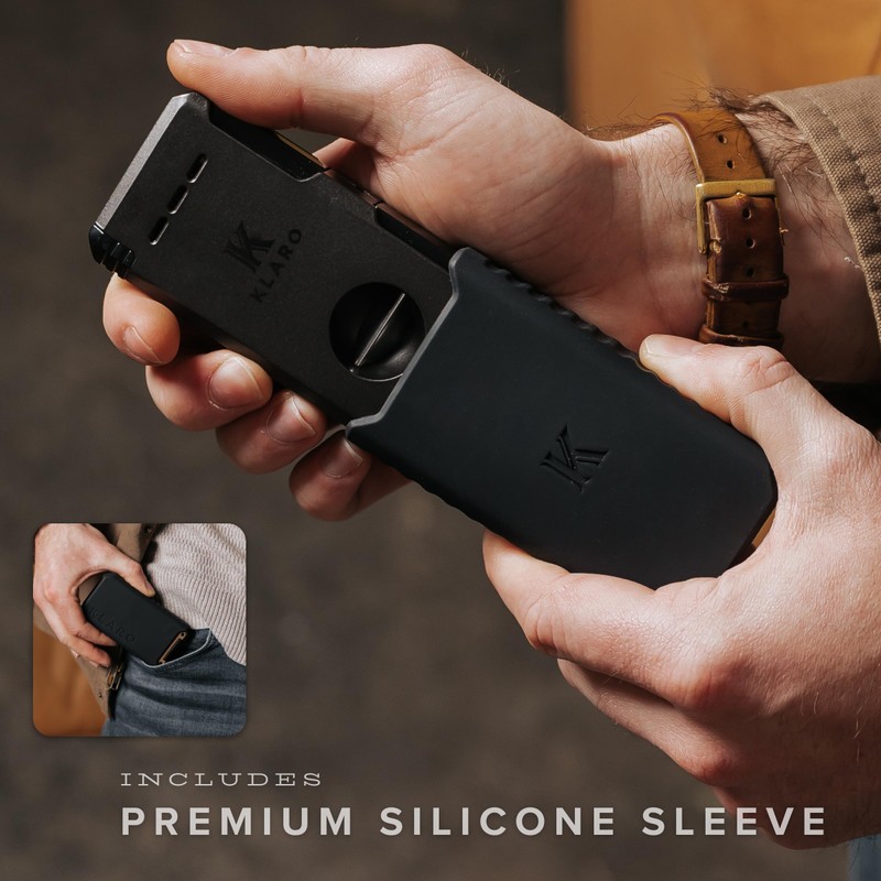 KLARO Double Torch Lighter and V-Cut Cutter, Spring-Loaded V-Cut, Swivel
