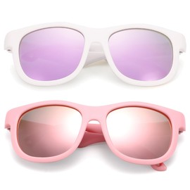 Pro Acme Flexible Baby Polarized Sunglasses with Strap Adjustable Toddler Infant Age 0-24 Months(Pink Mirrored + White/Purple Mirrored)