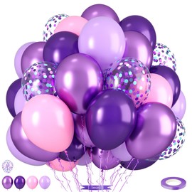 Pink and Purple Balloons, Pink Lavender Dark Purple Metallic Confetti Latex Balloons for Girls Women Birthday Party Baby Shower Bridal Shower Wedding Decorations