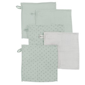 roba Organic Set of 5 Wash Cloths 'Lil Planet' Frosty Green, Muslin, Organic Cotton, GOTS, 25 x 25 cm