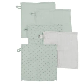 roba Organic Set of 5 Wash Cloths 'Lil Planet' Frosty Green, Muslin, Organic Cotton, GOTS, 25 x 25 cm