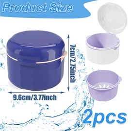 FINEPOTY Denture Case, 2 Pack Denture Cup with Strainer Basket, Retainer Case, Denture Bath Box, False Teeth Container for Travel Cleaning