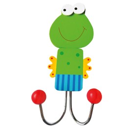 Bino Children's Coat Hook with Colourful Frog Motif, Suitable for Children from 36 Months, Wall Hook with Funny Animal Motif, Children's Wardrobe, Double Hook, Dimensions: 6.8 x 17 x 3.3 cm,