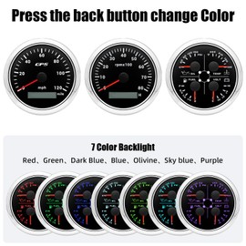ARTILAURA Boat AUTO 3 Gauge Set- GPS Speedometer, Tachometer,4in1 Fuel Level/Water Temperature/Oil Pressure/Voltmeter, 85mm 7 Color Marine Gauges Kit (Black)