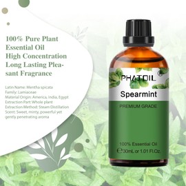 Spearmint 1.01fl.oz Essential Oil, PHATOIL Pure Aromatherapy Oils for Diffuser, Humidifier, Perfect for DIY Soap, Candle, Bath Bombs Making(30ml)