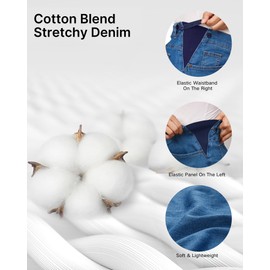 OUGES Womens Stretchy Maternity Jeans Loose Fit Straight Leg High Waist Denim Wide Leg Business Casual Work Pants Pregnancy Must Haves Mom Jeans Trendy Maternity Clothes with Pockets(Medium Blue,M)