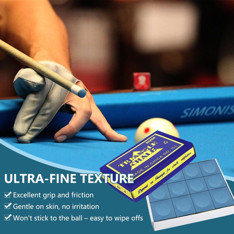 12 Pcs Snooker Chalk, Blue Pool Chalk Cubes 2.2 cm