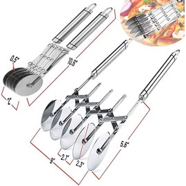 5-Wheel Pastry Knife, Spaghetti And Noodle Slicer, Stainless Steel Pizza slicer, multiple pasta roller cutter tools, baking roller adjustable pizza knife slicer, splitter (with handle)