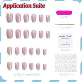 White French Tip Press on Nails Short Almond Petite Fake Nails Nude Pink False Nails Full Cover Glossy Glue on Nails Natural Nails Acrylic Nails for Women Girls 24Pcs