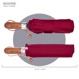 Kelinter® Wooden Handle Windproof Folding Umbrella with Auto Open and Close Teflon 300 T with 10 Reinforced Poles, grey