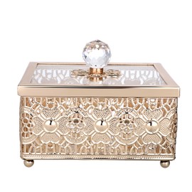 SUMTree Metal JewelrJy Box Trinket Organizer with Lid for Earrings Rings Jewelry Trinkets, Square Vintage Box for Birthday, Wedding, Mothers Days Gifts, 15 * 15 * 8.5cm (Gold)
