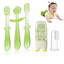 FOKiiBO Juego de cepillos de dientes de silicona para bebé, 4 piezas, amarillo