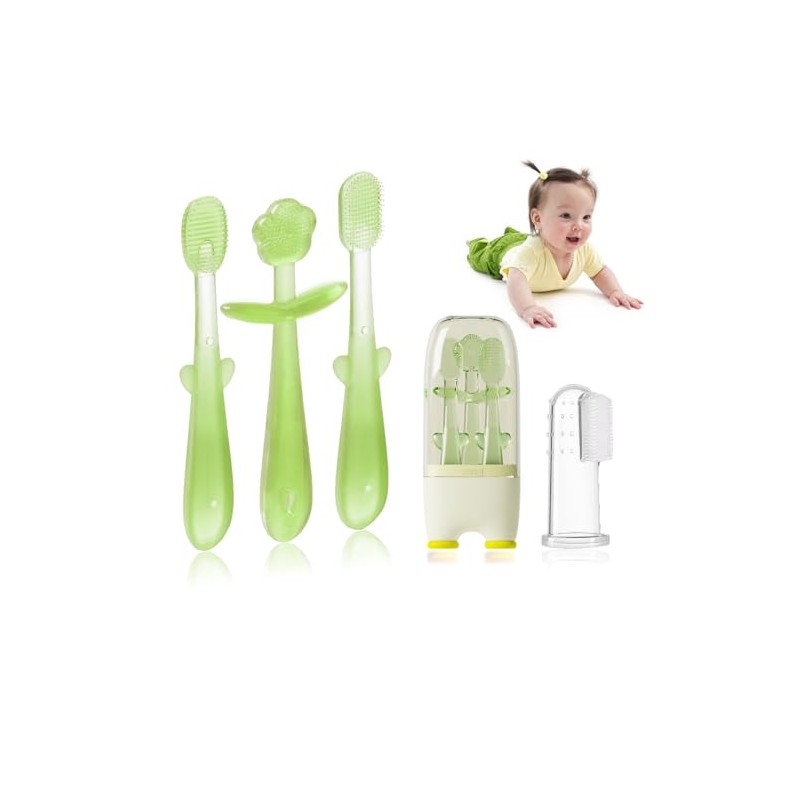 FOKiiBO Juego de cepillos de dientes de silicona para bebé,