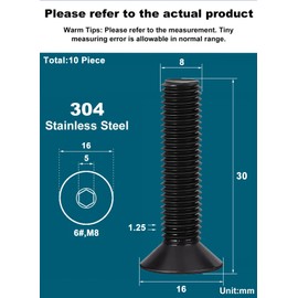 Drenky M8 x 30 mm Countersunk Screws with Hexagon Socket, Black, Stainless Steel, V2A VA A2, Countersunk Screw DIN 7991/ISO 10642, Fully Threaded Screws, Rustproof Screws, Metric Standard Thread, Pack