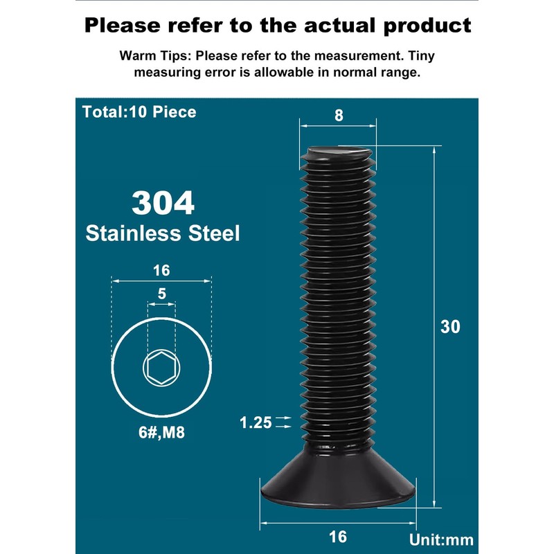 Drenky M8 x 30 mm Countersunk Screws with Hexagon Socket,