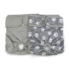 Hi Sprout Female Dog Diaper Reusable Washable Durable Absorbent Cloth Doggie Diapers Pants (M, Grey Footprint)