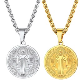 QEQSHQO 2 x Stainless Steel Men's Holy Medal Necklace Protection Pendant Jewellery (Silver), Stainless Steel