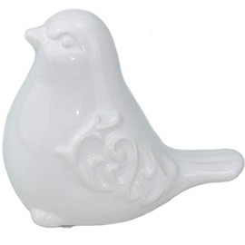 White Glazed Ceramic Bird Figurine, Bird Statue, French Country Garden Cottage Bird Ornaments, Home Decor Accents Collectible Bird Figurine