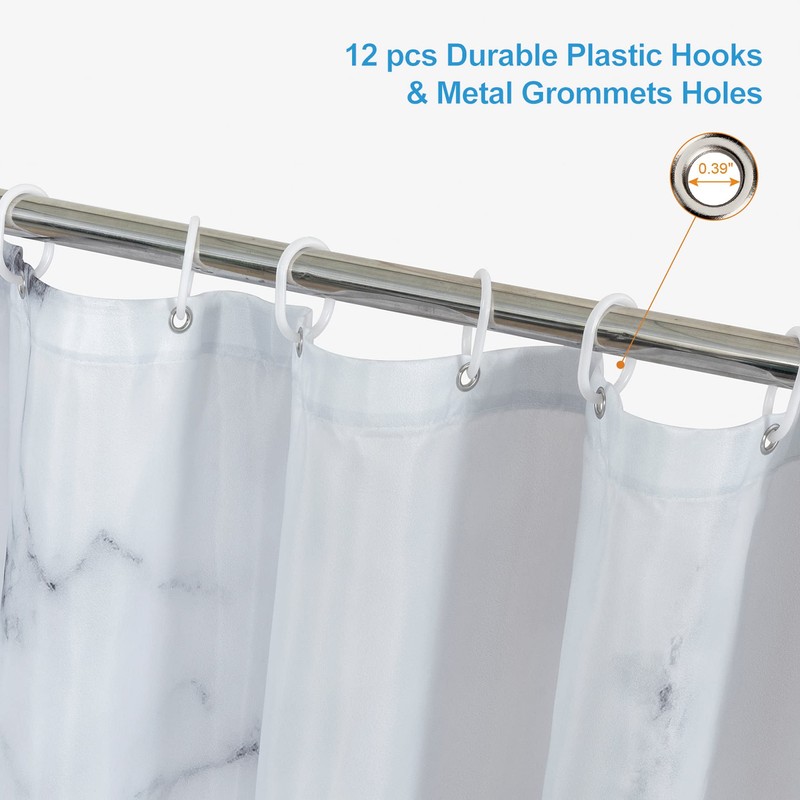 Grey White Marble Shower Curtain Set with 12 Hooks, Abstract