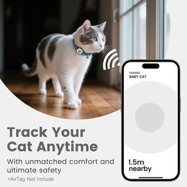 Odokele Leather Airtag Cat Collar - Waterproof Cat Collar AirTag Holder with Metal Buckle | Comfortable, Glossy Cats Tracker Collars with Bell for Girl Boy Cats, Kittens, and Puppies (Black)