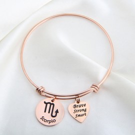 bobauna - Pulsera, Brazalete de Alambre expandible de Acero Inoxidable con 12 Signos del Zodiaco de Oro Rosa