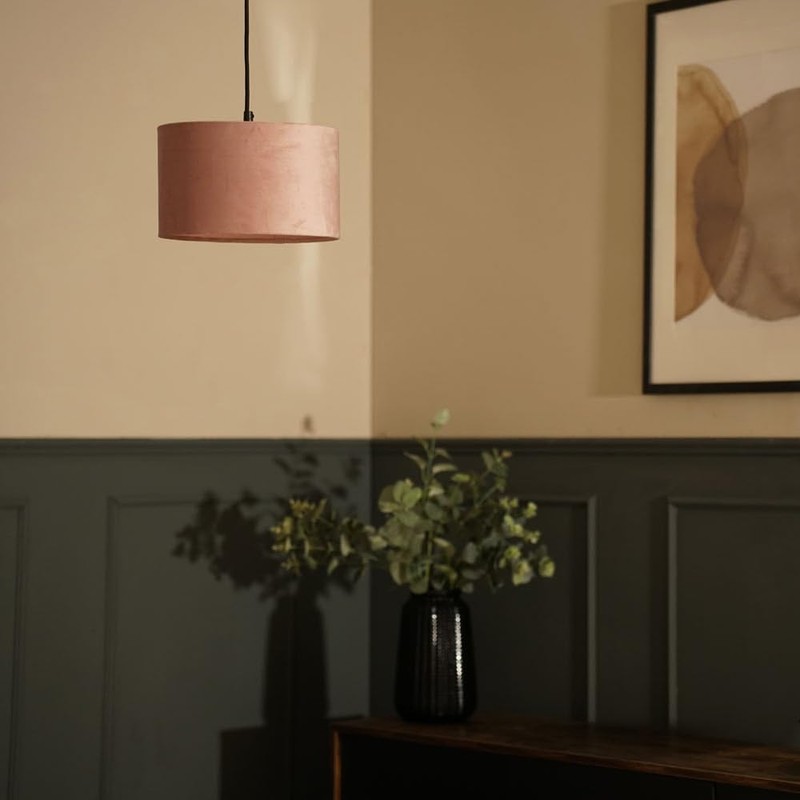 MiniSun | Small Modern Blush Pink Velvet Drum Light Shade