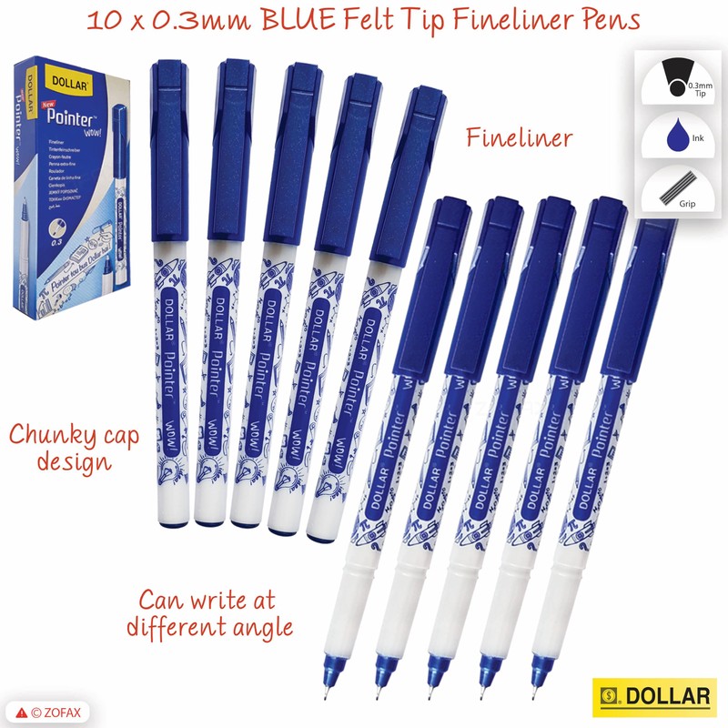 Dollar Wow Fineliner Pens, BLUE, Fine Tip (0.3mm), Pack of