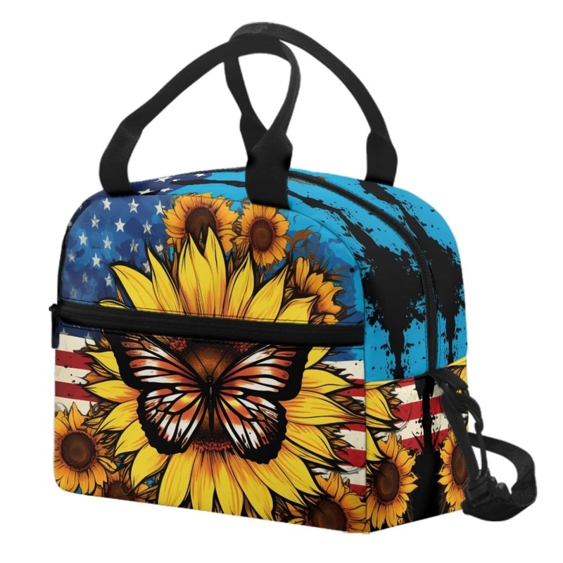 PCSJRKG Butterfly Sunflower Lunch Bag Kids Reusable, Lightweight Insulated Lunch