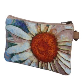 COTT N CURLS Daisy Womens Wallet - 4.7" x 8" Handcrafted Cotton Canvas Wallet with Leather Strap, Durable Wristlet Purse