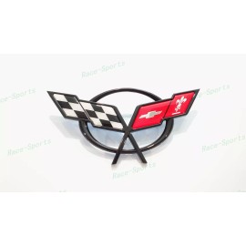 AUTO 1PC Black Front Bumper Cross Flags Emblem Badge Fit For 1997-2004 C5 Corvette