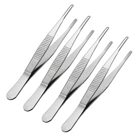 sourcingmap 4 Pcs 5-Inch Stainless Steel Straight Blunt Tweezers with Serrated Tip