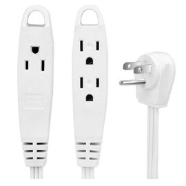 BindMaster 10 Feet Extension Cord / Wire, 3 Prong Grounded, 3 outlets, Flat Plug , White (1 Pack)