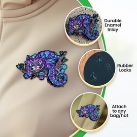 Festi Daze Cheshire Cat Pin | Alice in Wonderland Cheshire Cat Enamel Pin | Cat Pins for Cat Lovers | Quirky Cat Enamel Pins | Cute Cat Pins for Backpacks | Cheshire Cat Accessories for All