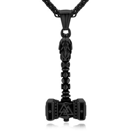 Oaldilee Mjolnir Pendant Necklace Vintage Black Norse Valknut Thor Mjolnir Odin Wolf Vegvisir Pendant Necklace for Men