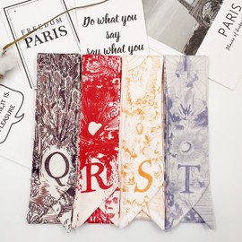 4pcs Purse Scarf For Handbags Silk Head Scarf For Hair Fashion Skinny Scarf For Women Long Neckerchief (Red-Q R S T)