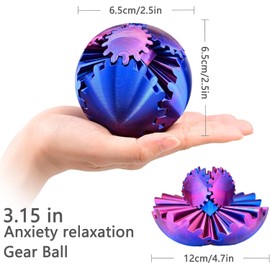 Gear Ball 3D Printed Fidget Toy, Spin Ball or Cube Fidget Toy, Steampunk Gear Sphere Stress Relief, Cool Stuff Toy Gift for Years, Children, Adults, Relaxation Toy (Ball Shapes)