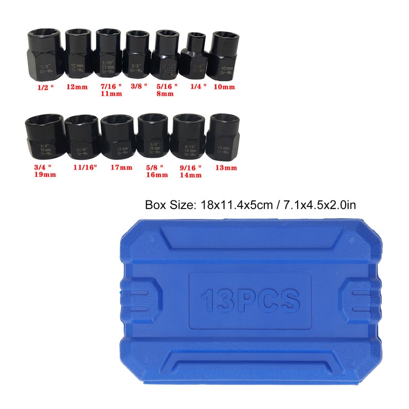 13Pcs Bolt Nut Remover Professional Bolt Nut Extractor Socket Set