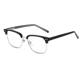 Blue Light Blocking Glasses Men Women Half Frame UV400 Glasses Clear Lens Anti Eyestrain Glasses Computer Gaming (Metal, SG2152 Black Silver)