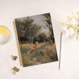 MOFUYU Fox Spiral Notebook Journal,Vintage Notebooks for School,College Ruled Hardcover Spiral Notebook Journal for Work Notes Journaling，Fox Journal Gifts 5.5x8.3