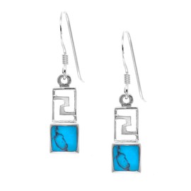 Silverly Women's .925 Sterling Silver Simulated Turquoise Aztec Dangle Earrings