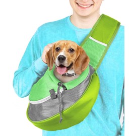 Cuddlissimo! Pet Sling Carrier - Small Dog Puppy Cat Carrying Bag Purse Pouch - For Pooch Doggy Doggie Yorkie Chihuahua Baby Papoose Bjorn -Hiking Travel Front Chest Body Holder Pack To Wear (Green-L)