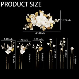12 Pcs Flower Pearl Wedding Hair Pins for Women, Elegant Gold Rhinestone Hair Accessories Leaf Bridal Styling Pins Hair Clip Headpiece Jewelry for Brides & Bridesmaids