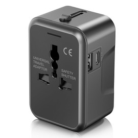 Universal Travel Adapter, URJD 5V 2.4A 2 x USB Ports (USB A/USB C) International Power Plug Adapter, Type C Type A Type G Type I f All in One Wall Charger for Europe UK US AU 200+ Countries