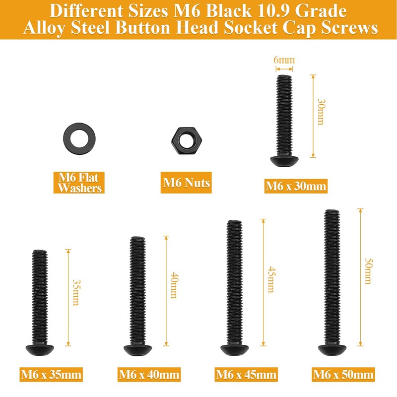 65 Pieces M6 x 30/35/40/45/50mm Button Head Socket Cap Screws