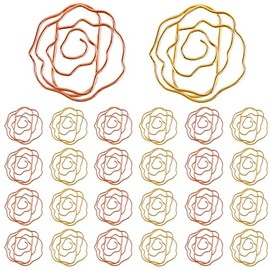 tiecawk 50PCS Rose Shape Paper Clips Office Metal Accessories Rose Gold Flower Paper Clips in Clear Box for Office Home School Supplies
