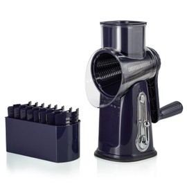 5-in-1 Rotary Cheese Grater with Handle – Stainless Steel Blades, Vegetable Slicer & Shredder, Nut Grinder, Carrot & Cabbage Grater, Easy-to-Clean Kitchen Tool (Purple)