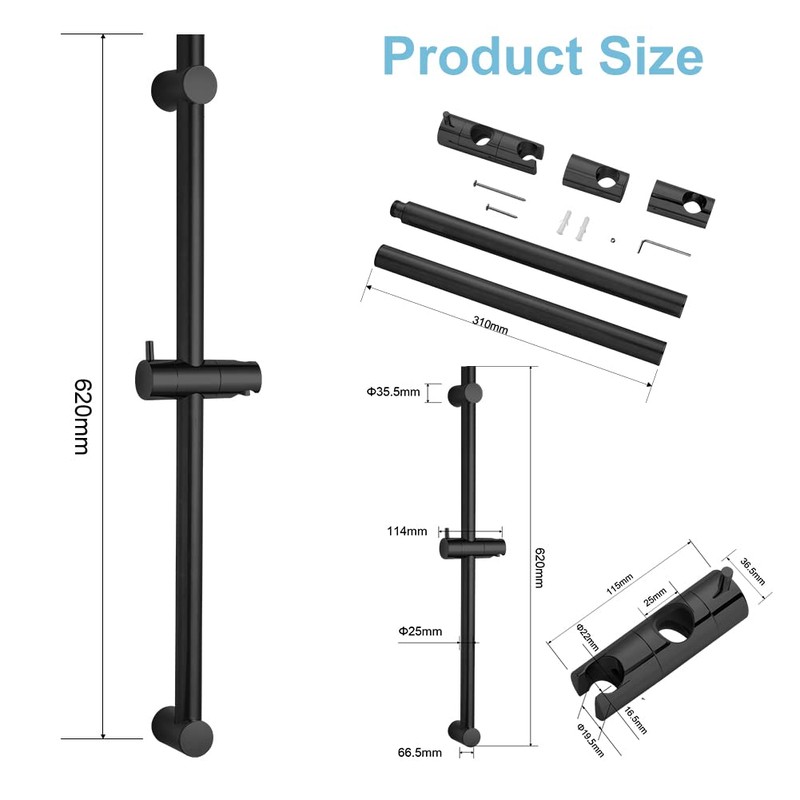 OFFO Shower Riser Rail, 62cm Segmented Wall Mounted Shower Rail